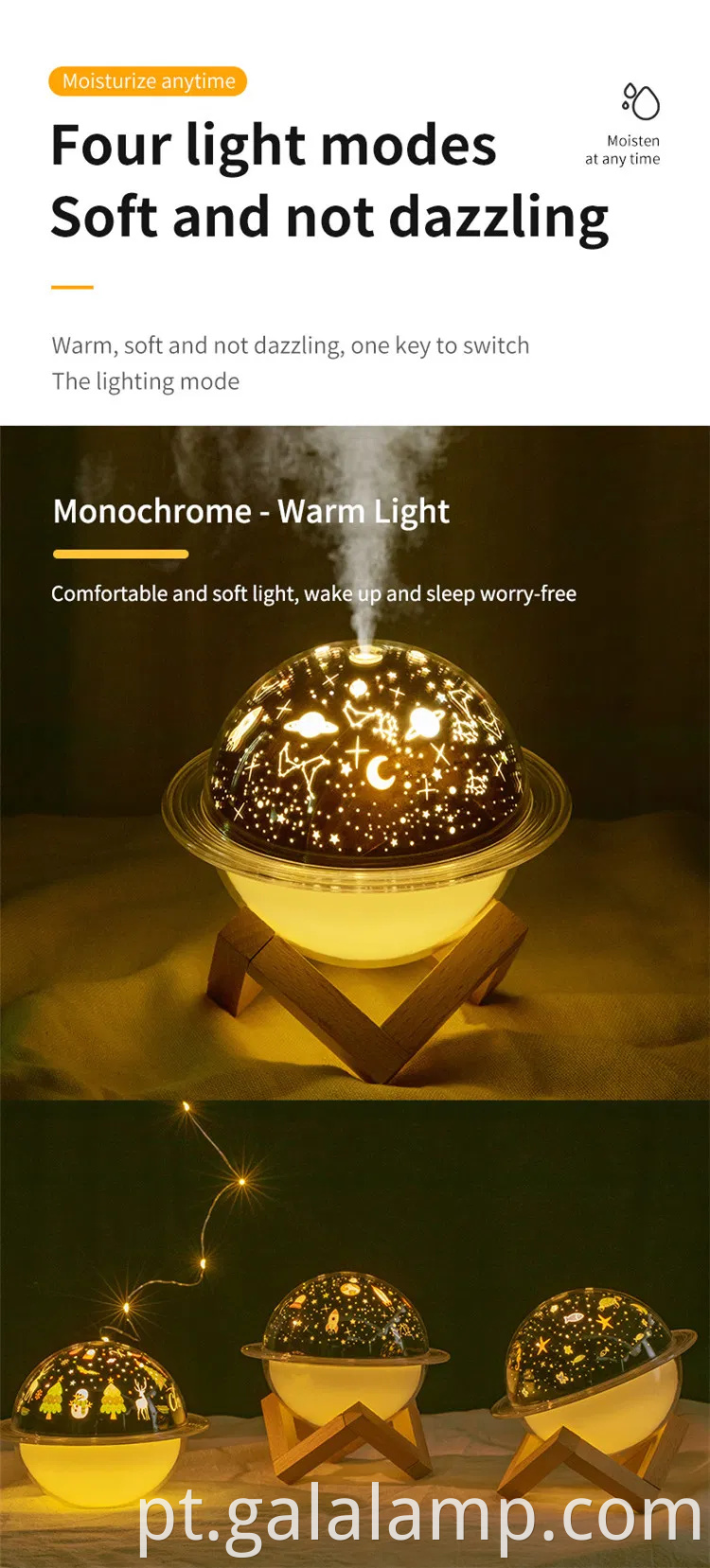 Planeta Night Light umidificador, USB, com suporte, umidificador